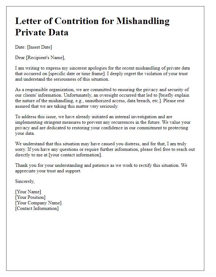 Letter template of contrition for mishandling private data