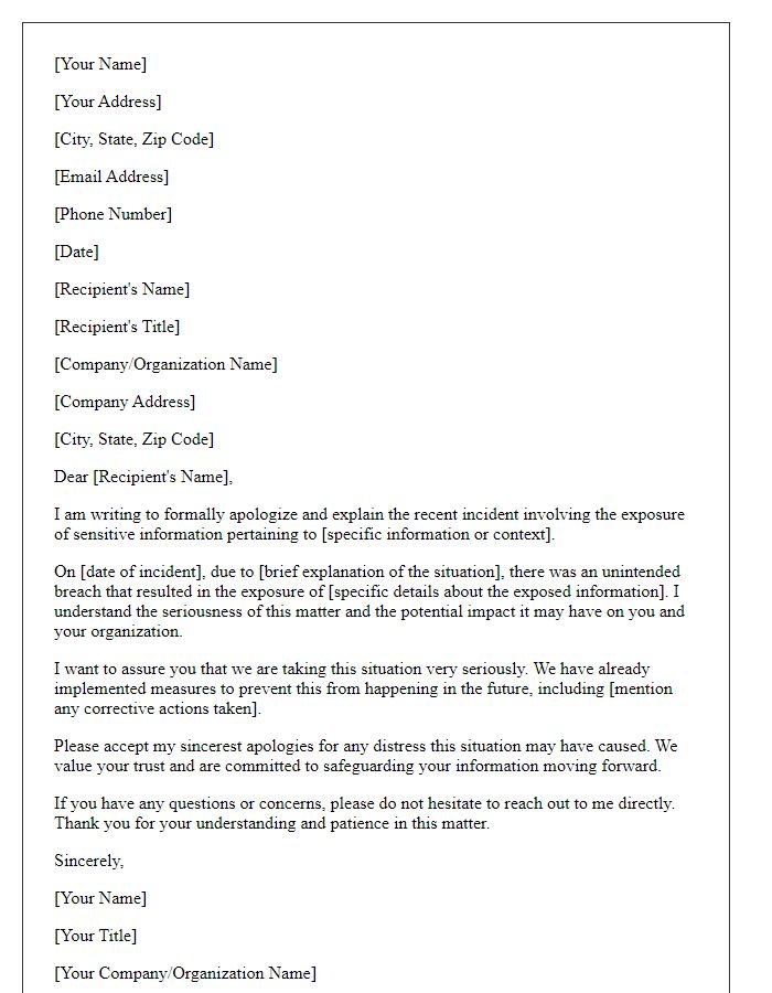 Letter template of explanation and apology for information exposure