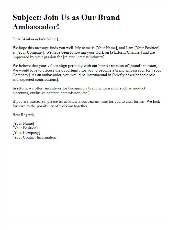 Letter template of brand ambassador outreach