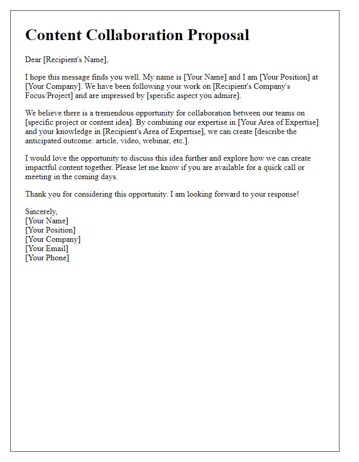 Letter template of content collaboration suggestion