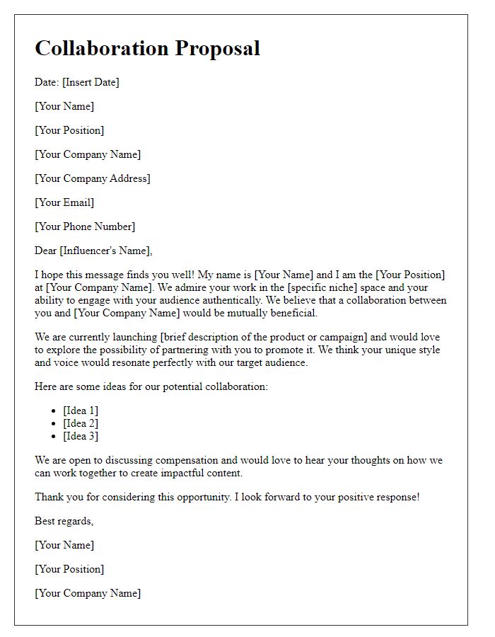 Letter template of influencer collaboration proposal