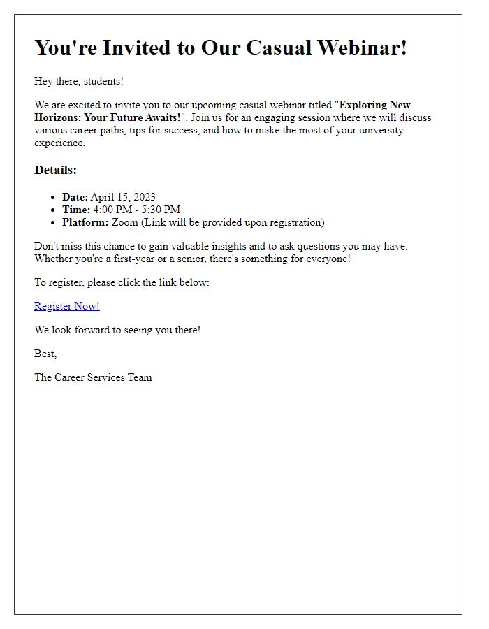 Letter template of a casual webinar invitation for students