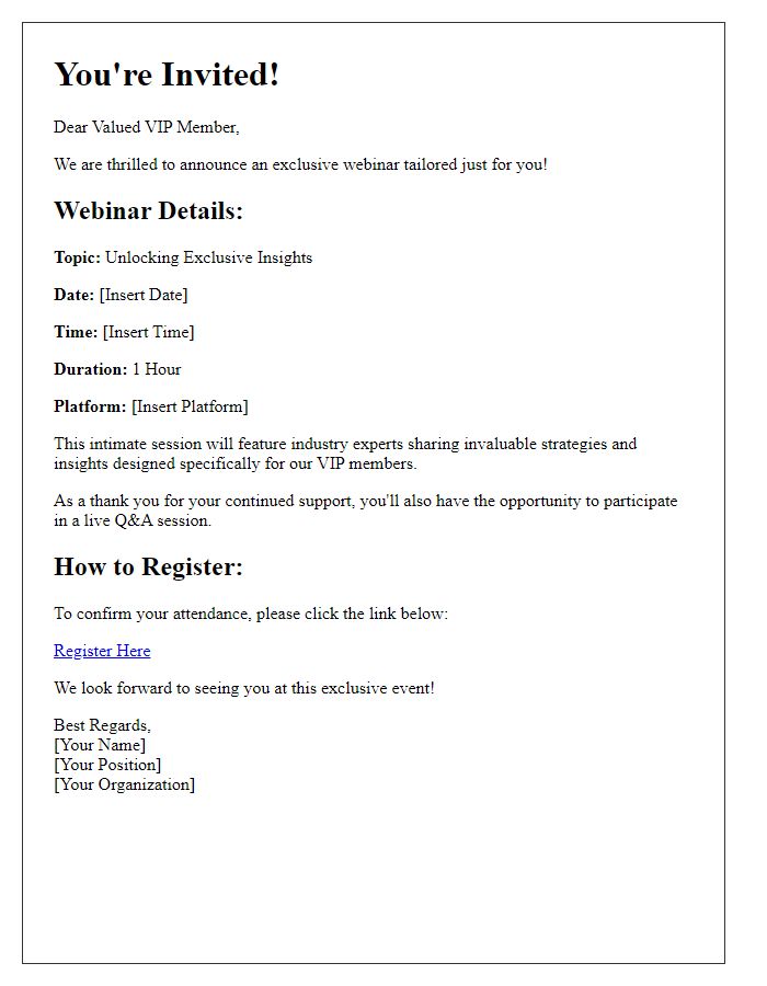 Letter template of an exclusive webinar invitation for VIP members