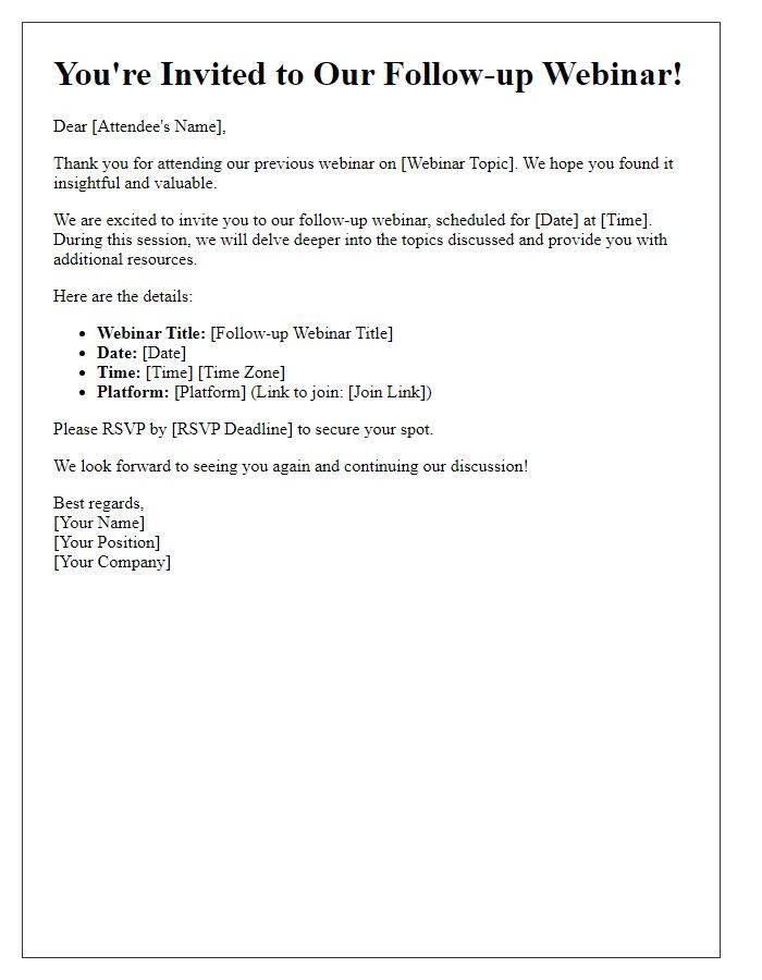 Letter template of a follow-up webinar invitation for previous attendees