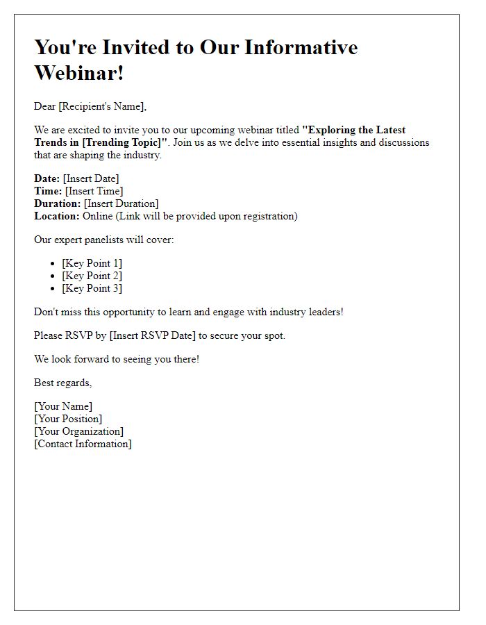 Letter template of an informative webinar invitation on trending topics