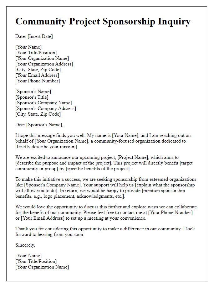 Letter template of sponsorship inquiry for community project