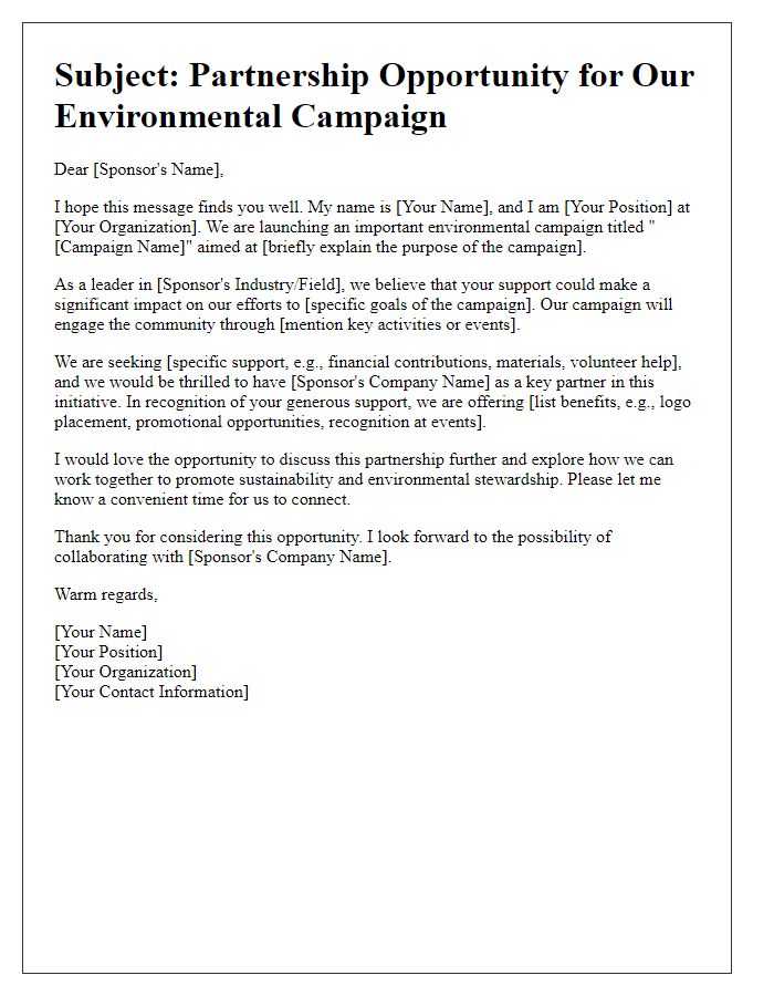 Letter template of sponsorship outreach for environmental campaign