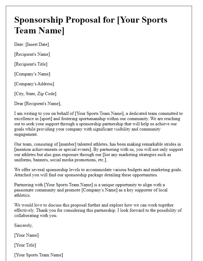 Letter template of sponsorship proposal for sports team