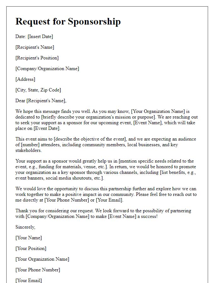 Letter template of sponsorship request for non-profit organization