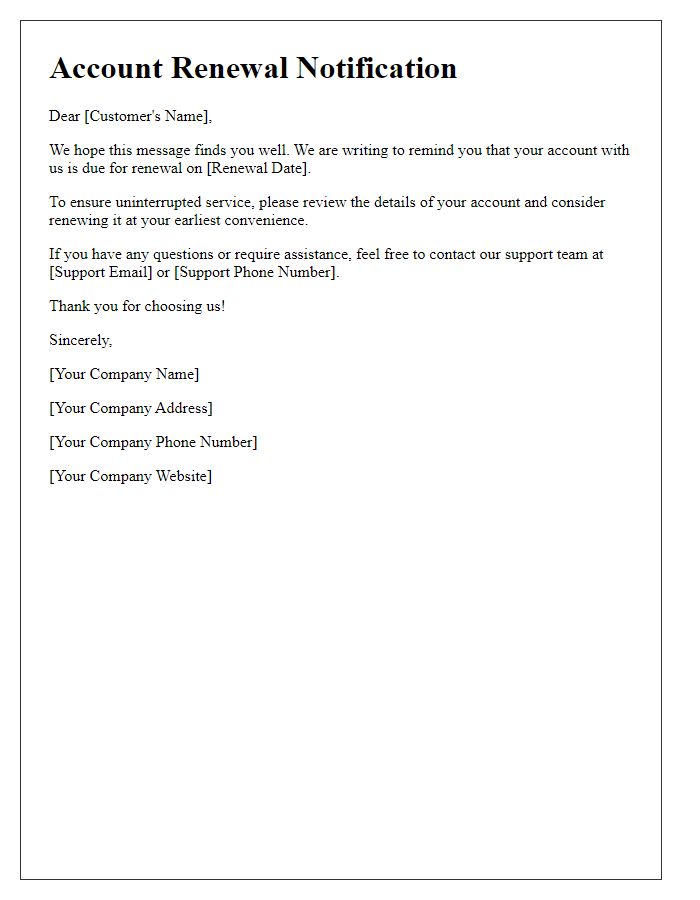 Letter template of active account renewal advice