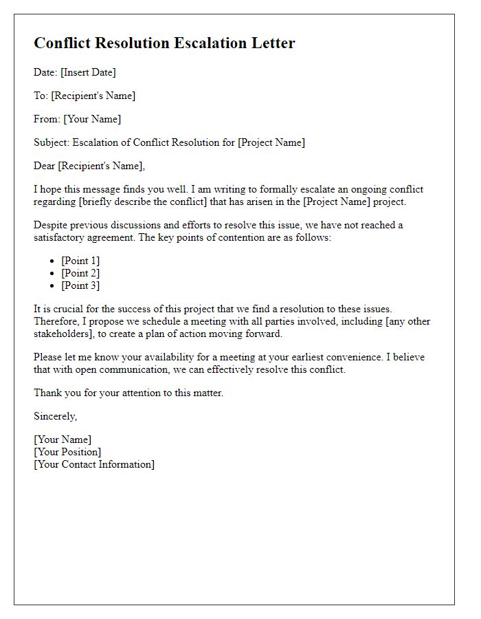 Letter template of conflict resolution escalation in project management