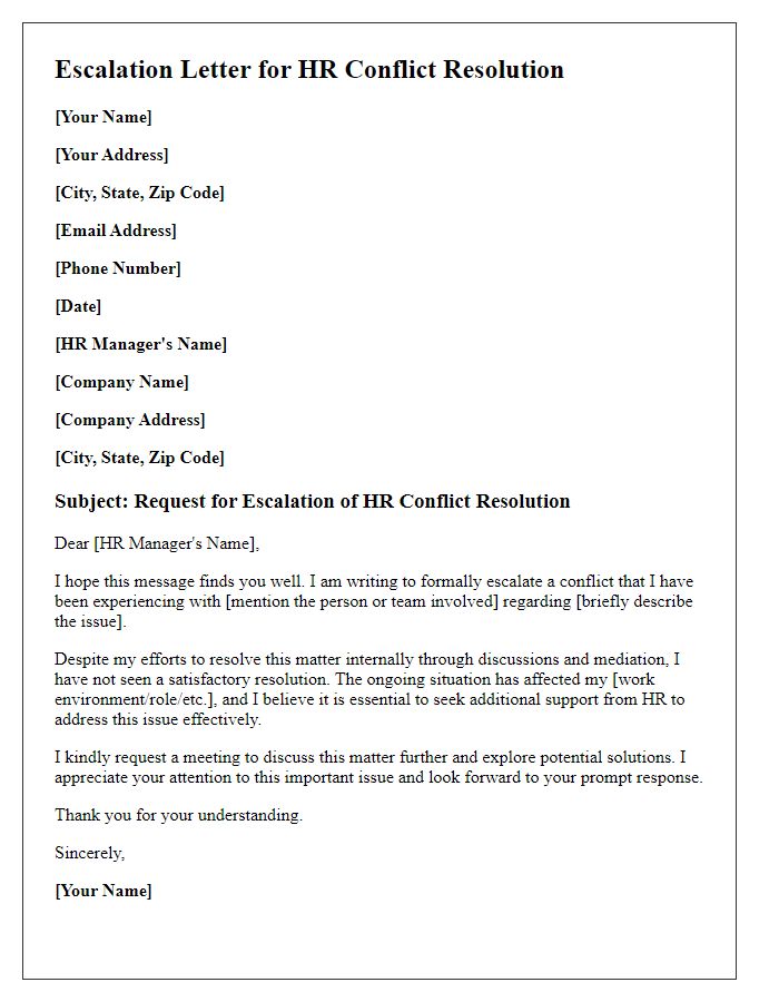 Letter template of escalation for HR conflict resolution