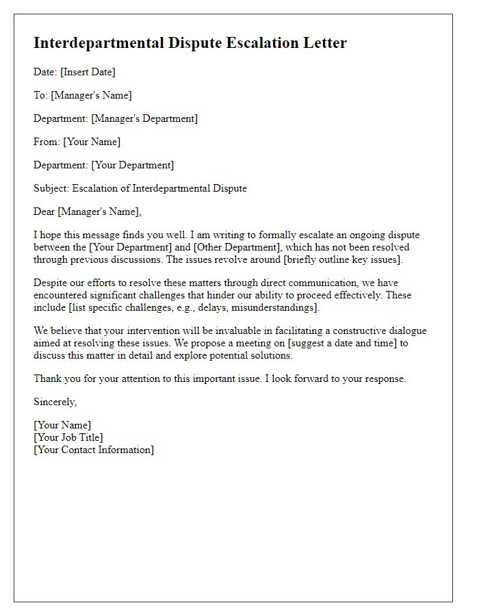 Letter template of escalation for interdepartmental disputes