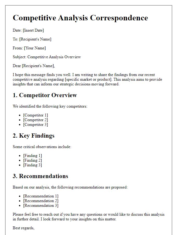 Letter template of competitive analysis correspondence