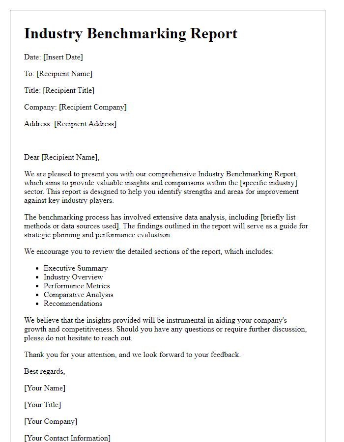 Letter template of industry benchmarking report