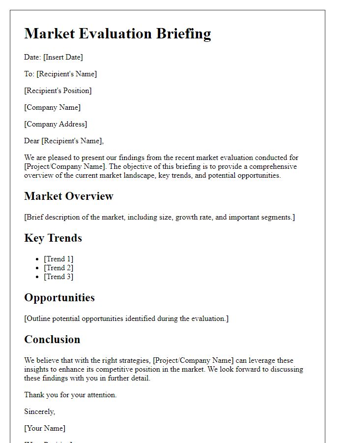 Letter template of market evaluation briefing