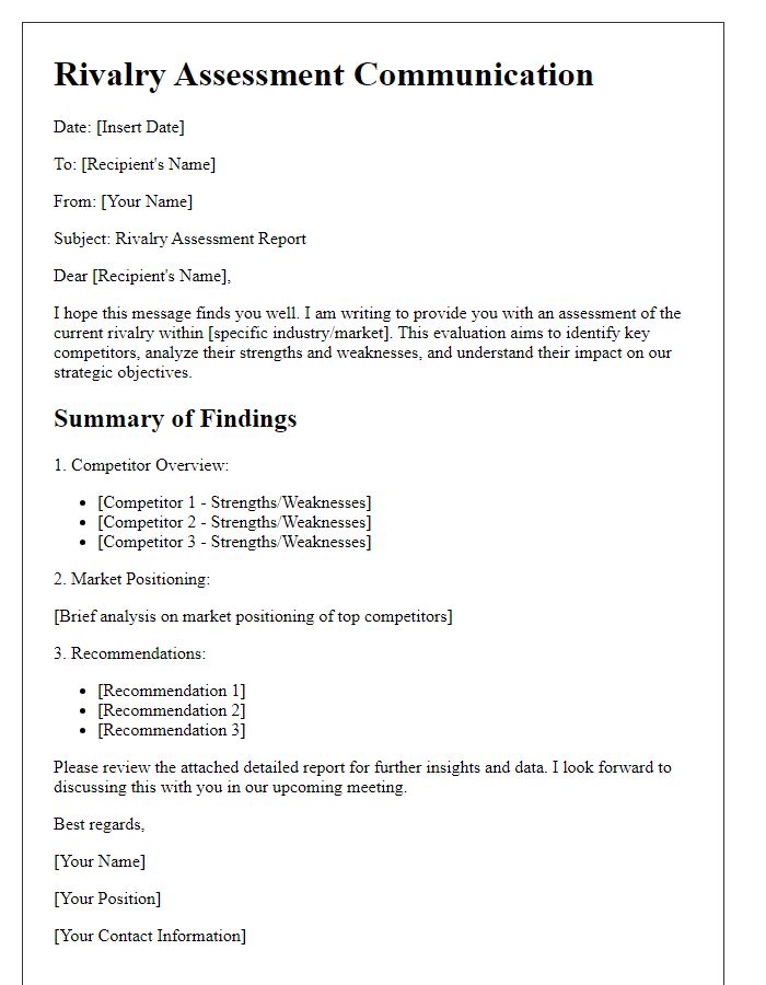 Letter template of rivalry assessment communication