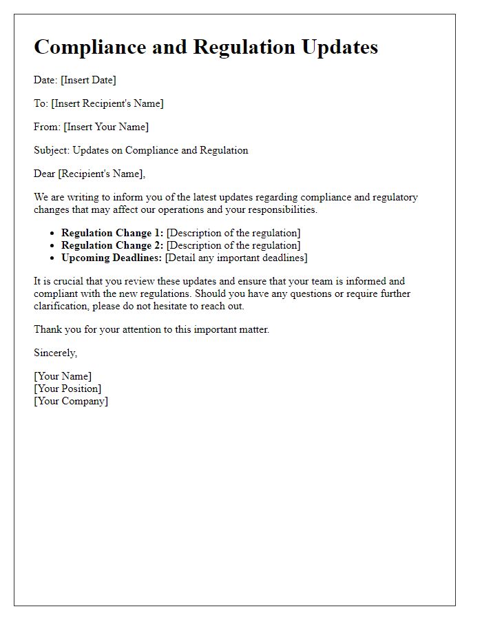 Letter template of compliance and regulation updates