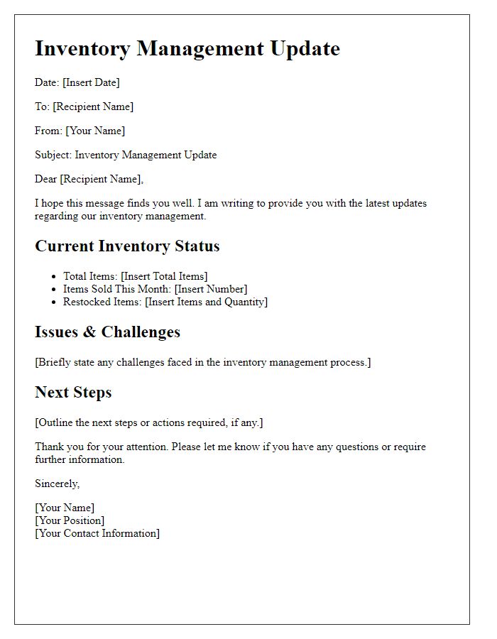 Letter template of inventory management update