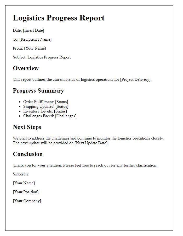 Letter template of logistics progress report