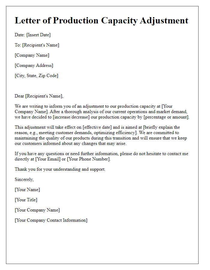 Letter template of production capacity adjustments