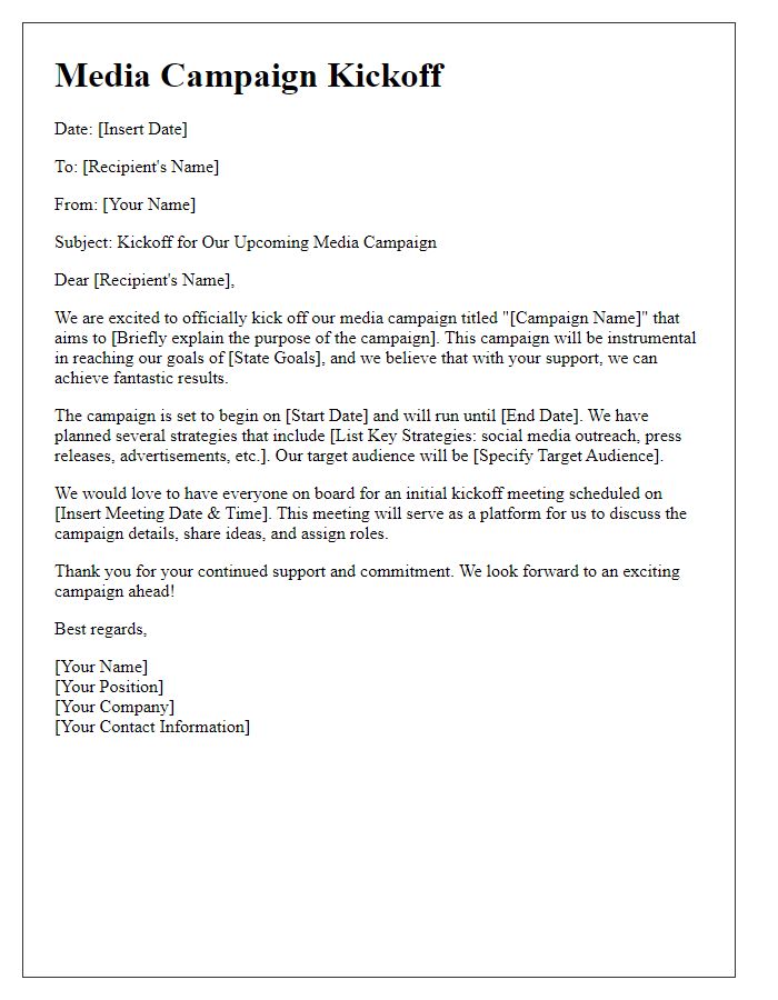 Letter template of media campaign kickoff