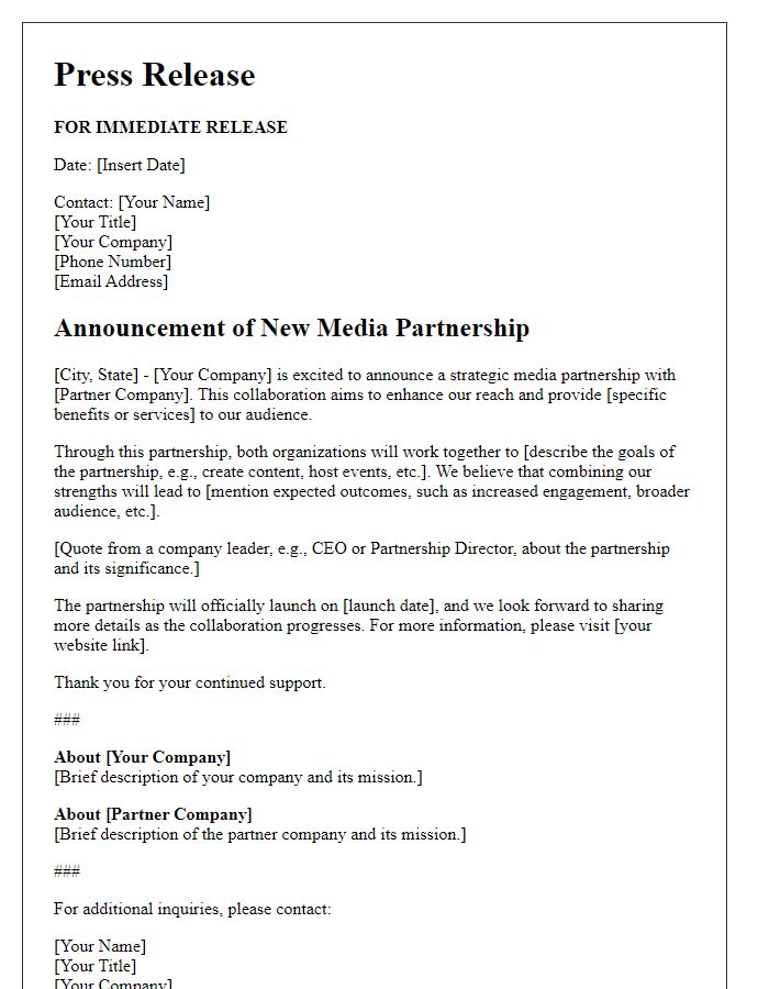 Letter template of media partnership announcement