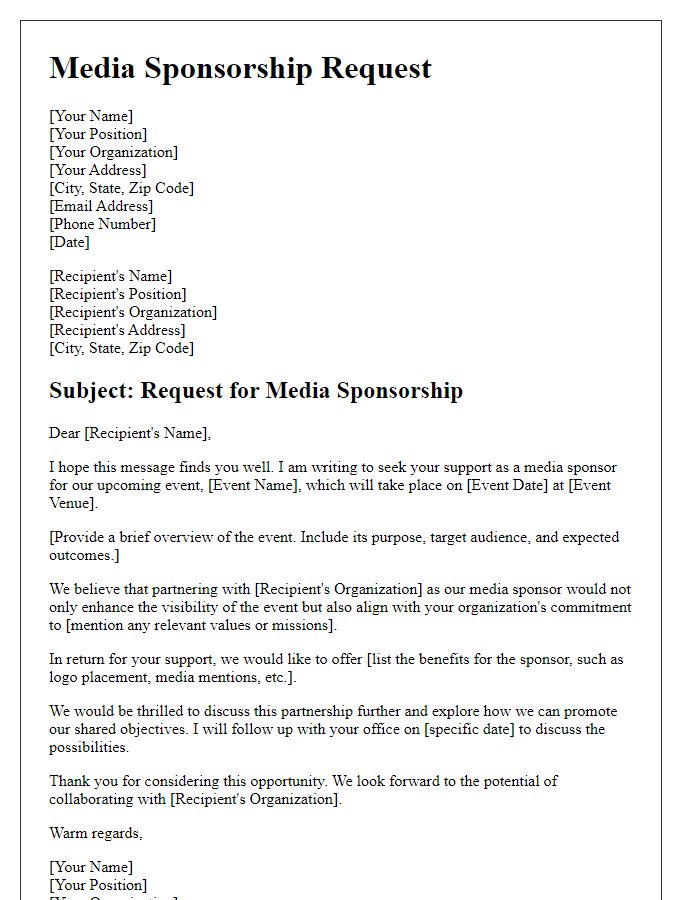 Letter template of media sponsorship request