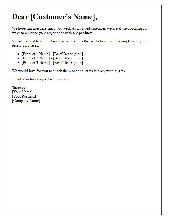 Letter template of product suggestion for existing customers.