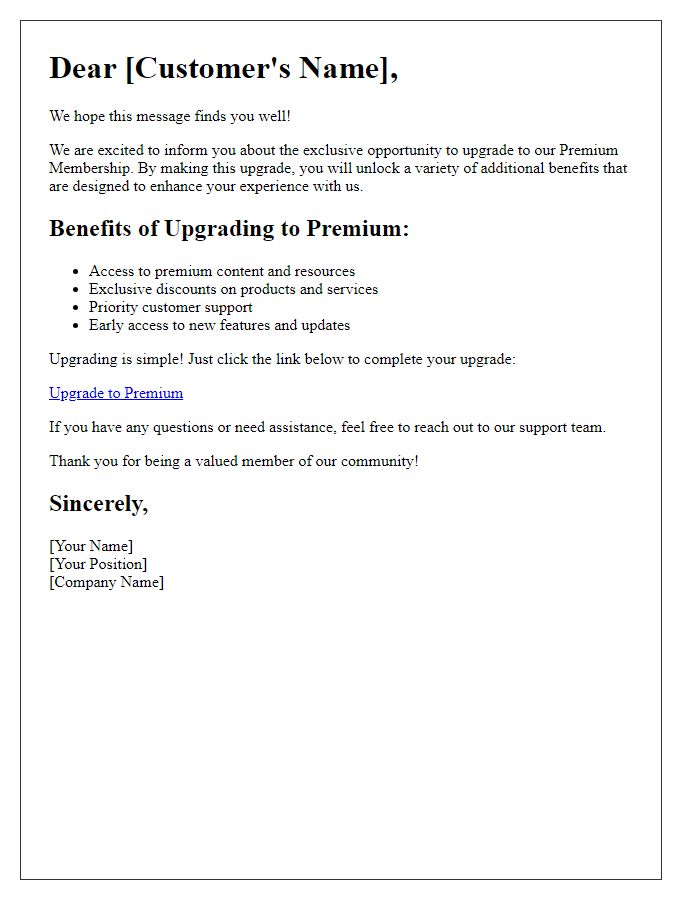 Letter template of Unlock Additional Benefits with Premium Upgrade