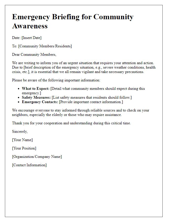 Letter template of emergency briefing for community awareness