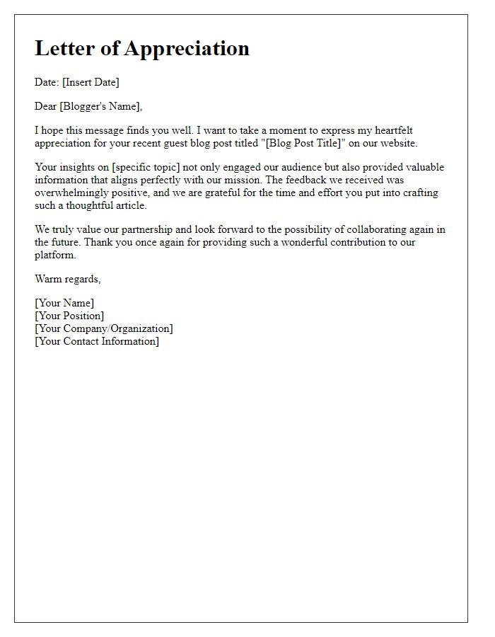 Letter template of appreciation for guest blogging effort