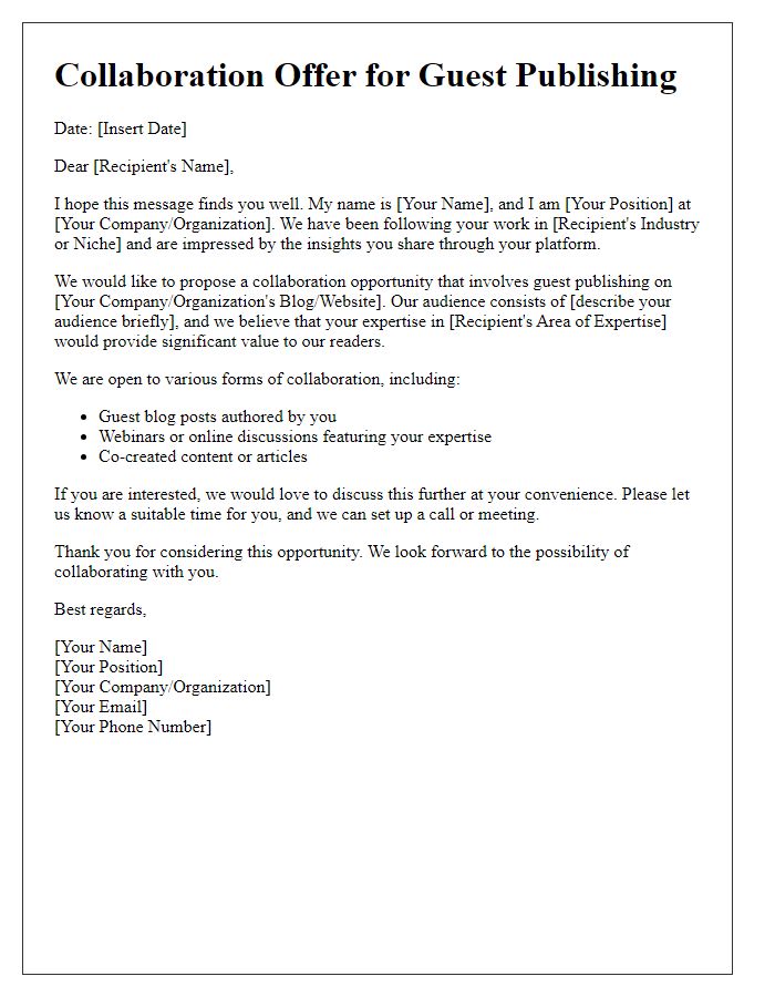 Letter template of collaboration offer for guest publishing