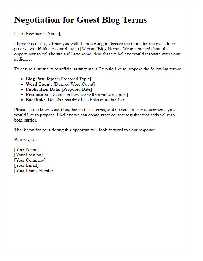 Letter template of negotiation for guest blog terms