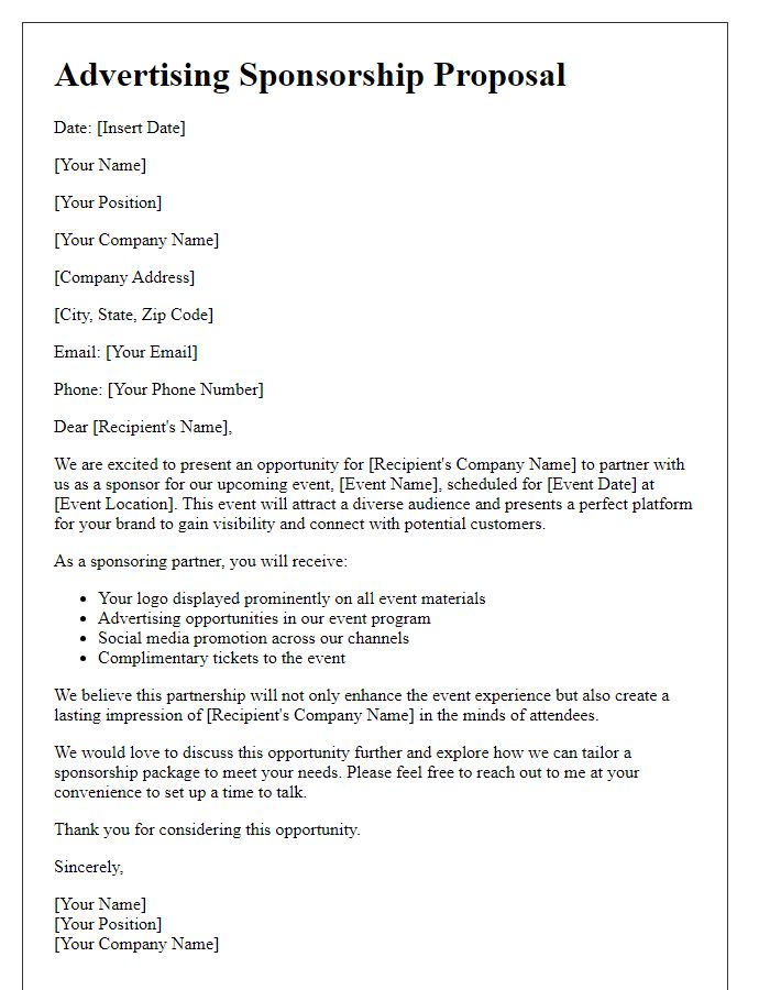 Letter template of print advertising deal for sponsorship opportunities