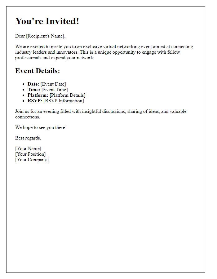 Letter template of exclusive access invitation for a virtual networking event.