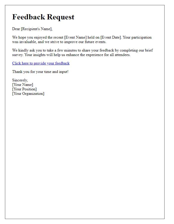 Letter template of feedback request post-digital event.