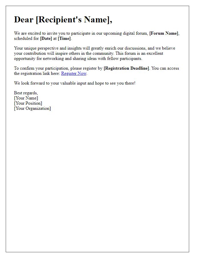 Letter template of participation encouragement for a digital forum.
