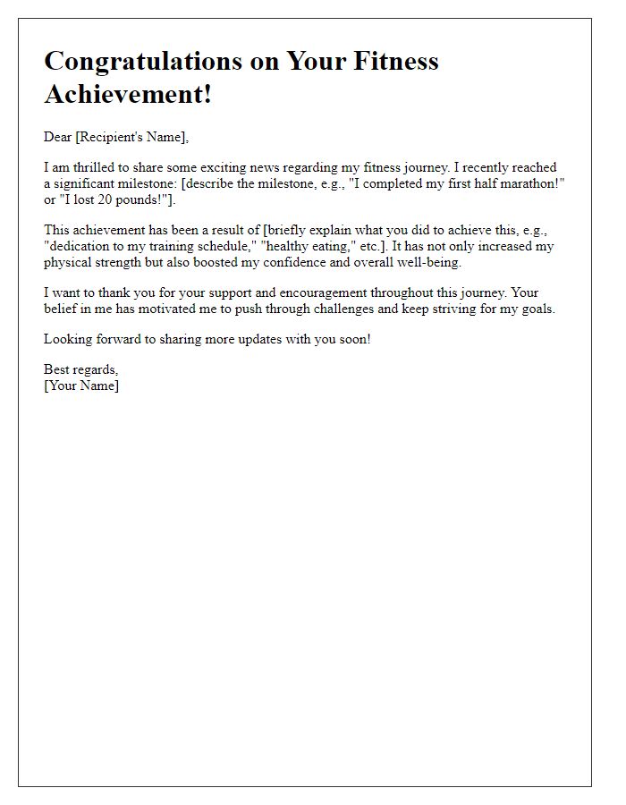 Letter template of fitness achievement milestone sharing.