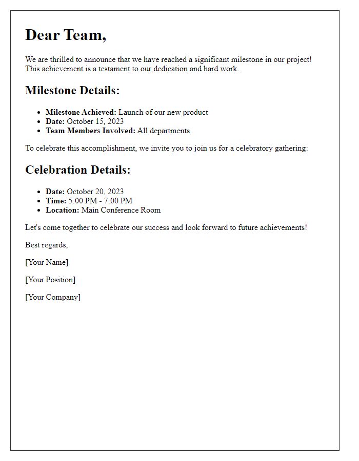 Letter template of milestone achievement celebration sharing.