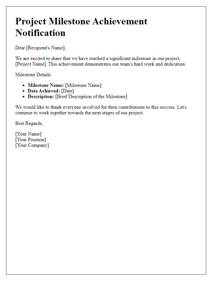 Letter template of project achievement milestone sharing.