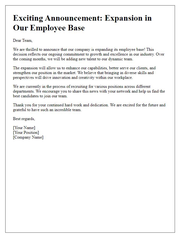 Letter template of expansion in employee base announcement