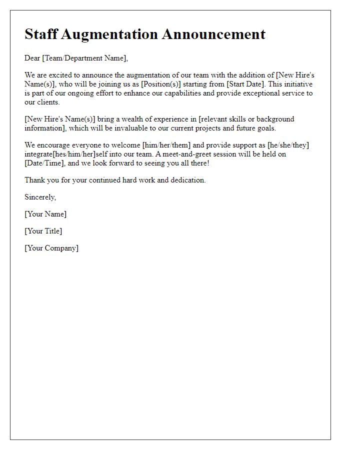 Letter template of staff augmentation announcement