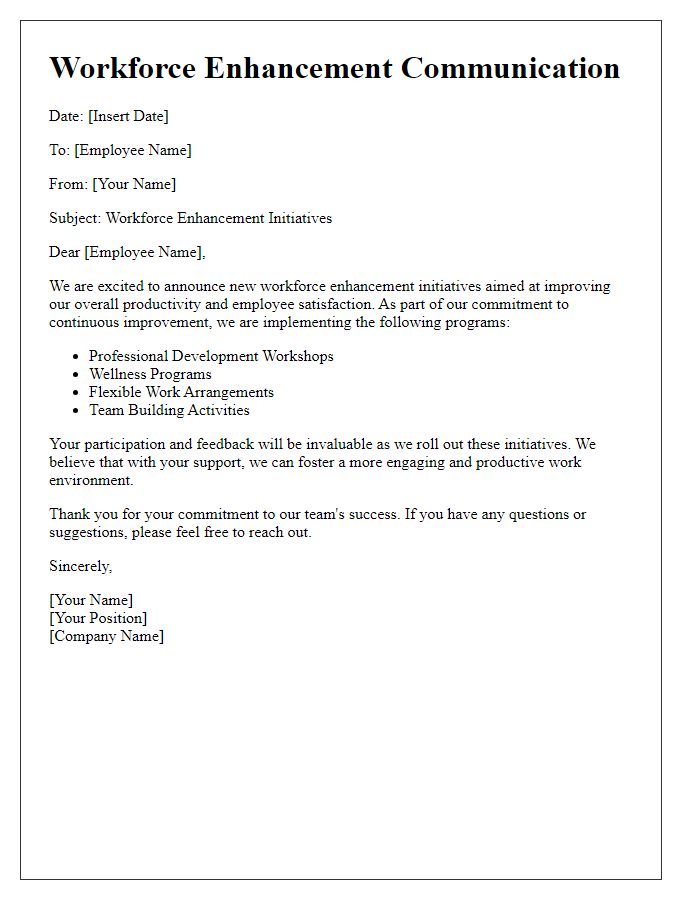 Letter template of workforce enhancement communication