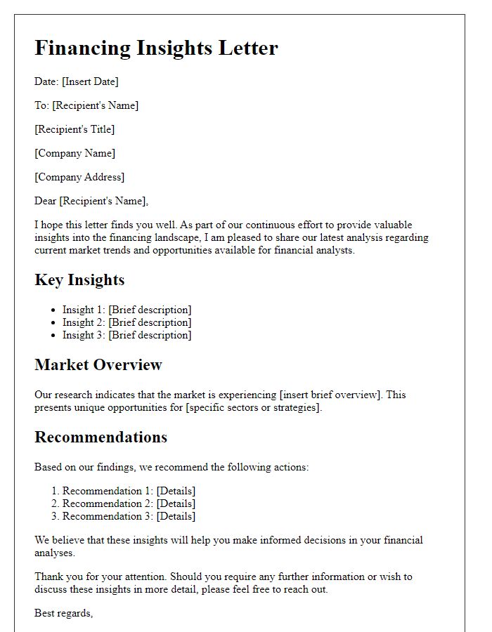 Letter template of financing insights for financial analysts