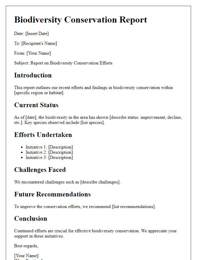 Letter template of biodiversity conservation report