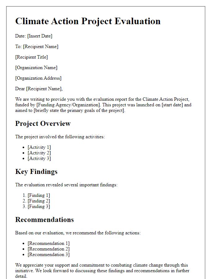 Letter template of climate action project evaluation