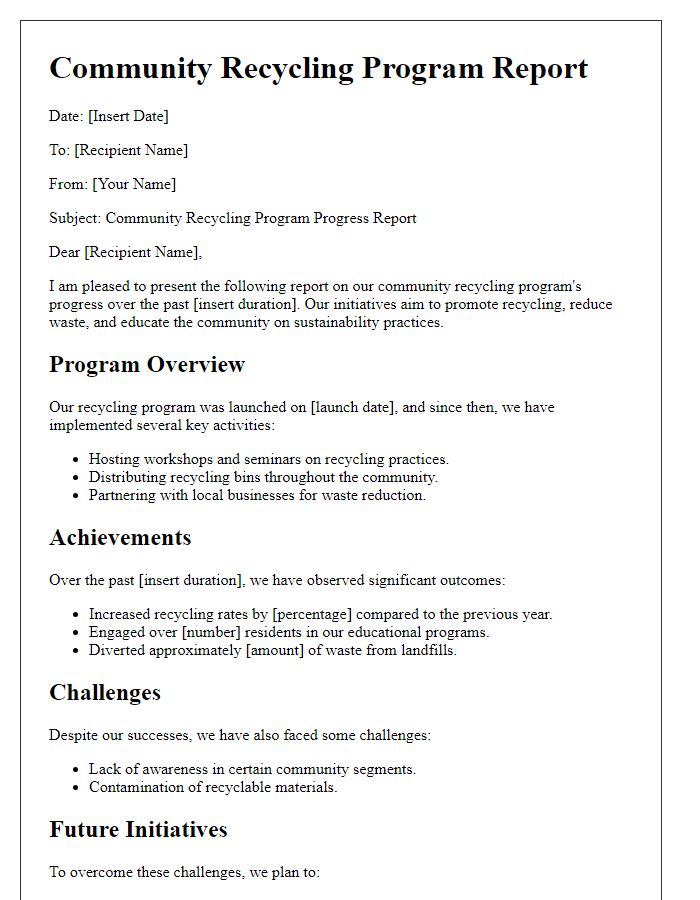 Letter template of community recycling program report