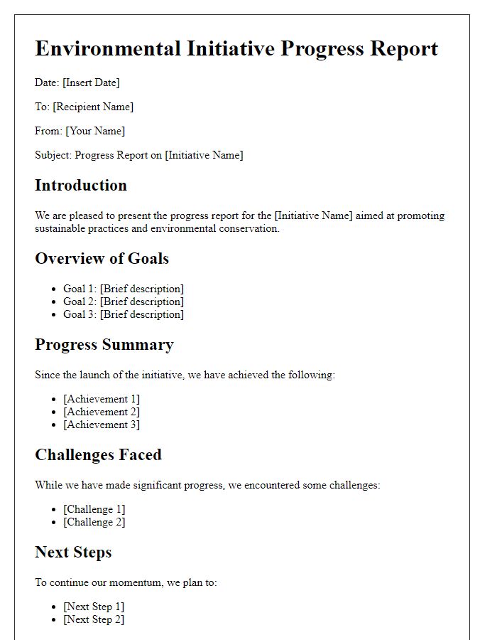 Letter template of environmental initiative progress report