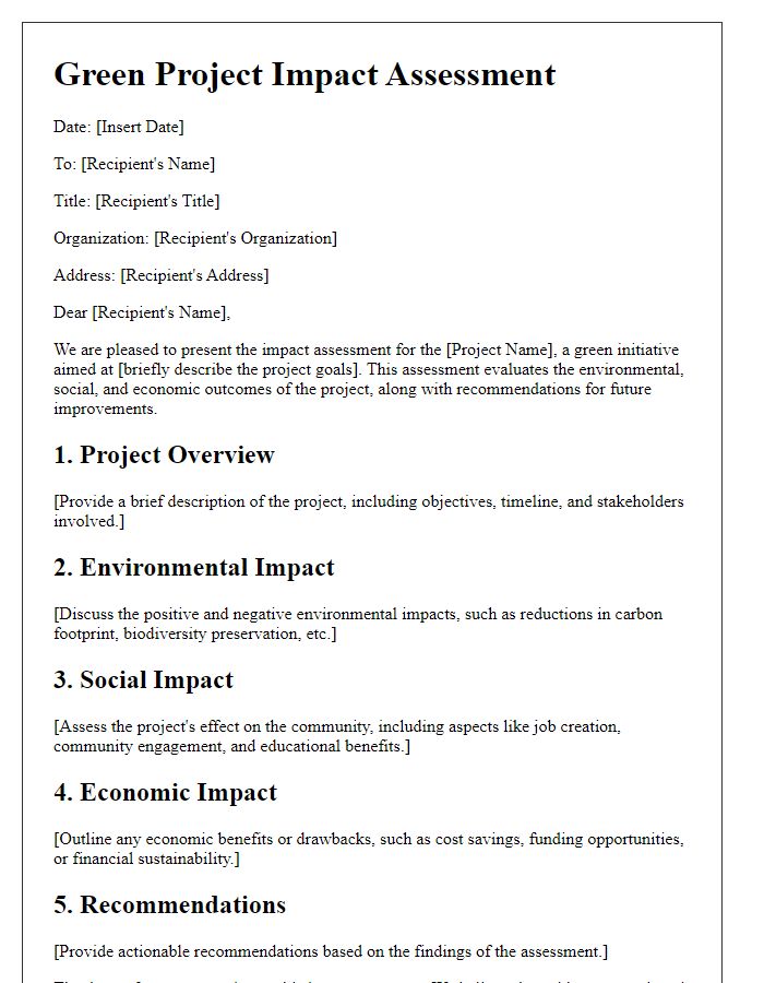 Letter template of green project impact assessment